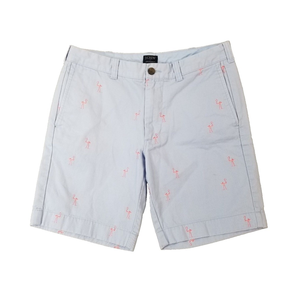 J Crew Gramercy shorts men's 31x 8.5 blue cotton flamingos preppy tropical
